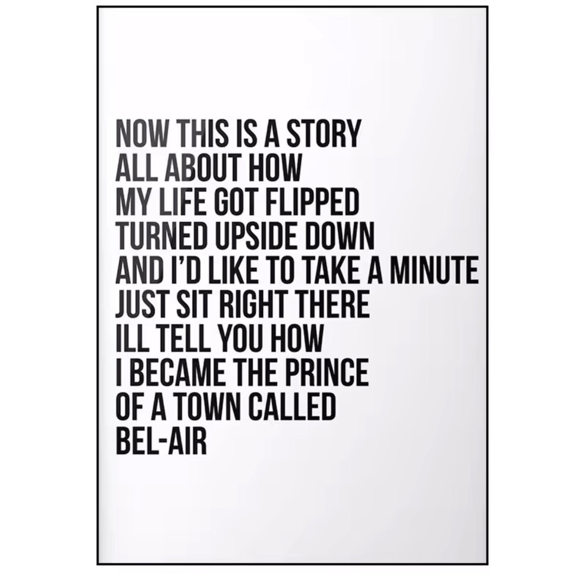 Bel Air Black and White Lyric Cotton Canvas Picture