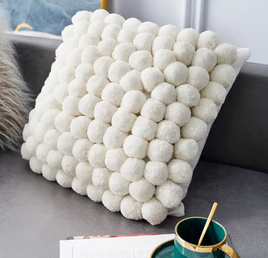 Ivory Handmade Ball Cushion Cover