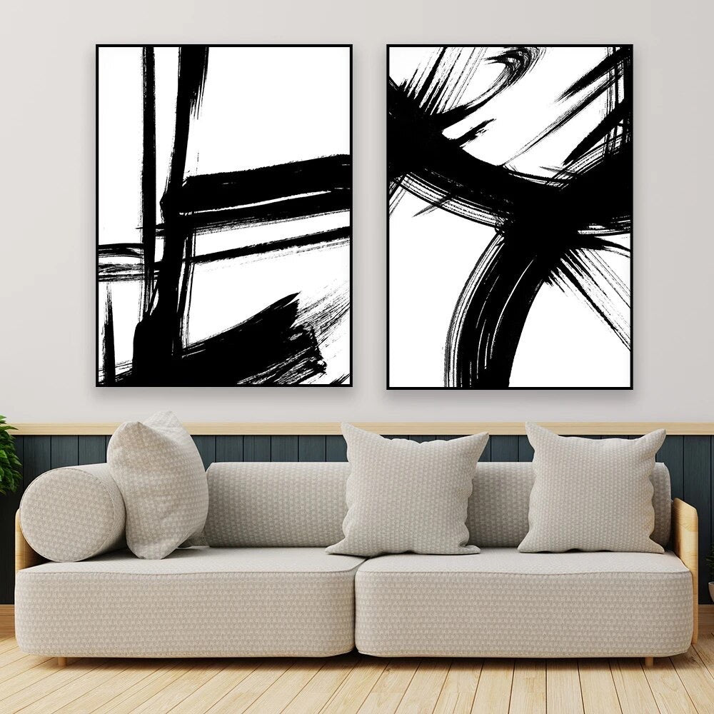 Set of 2 Black And White Cotton Canvas Prints