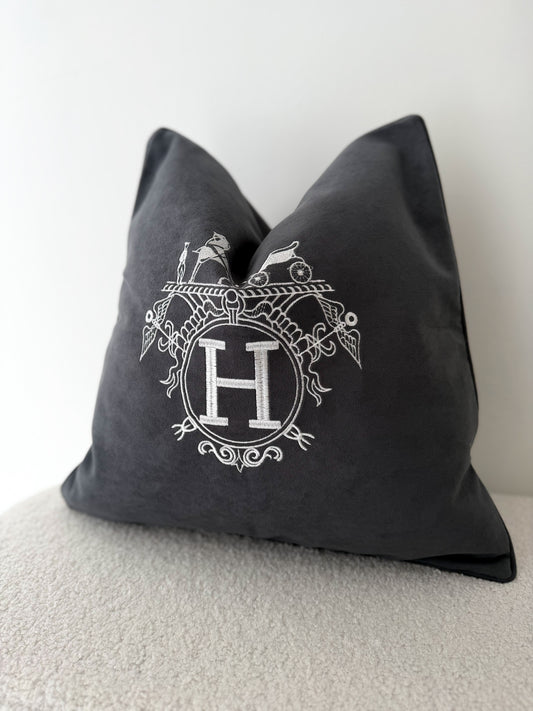 Duck Feather Grey and White Embroidered Horse Cushion