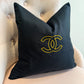 Black and Gold Coco Embroidered Cushion Cover