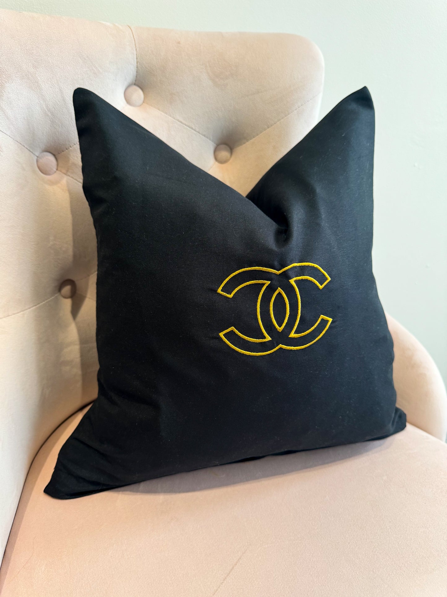 Black and Gold Coco Embroidered Cushion Cover