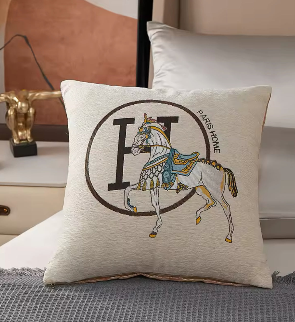 Cream Horse Cushion Cover