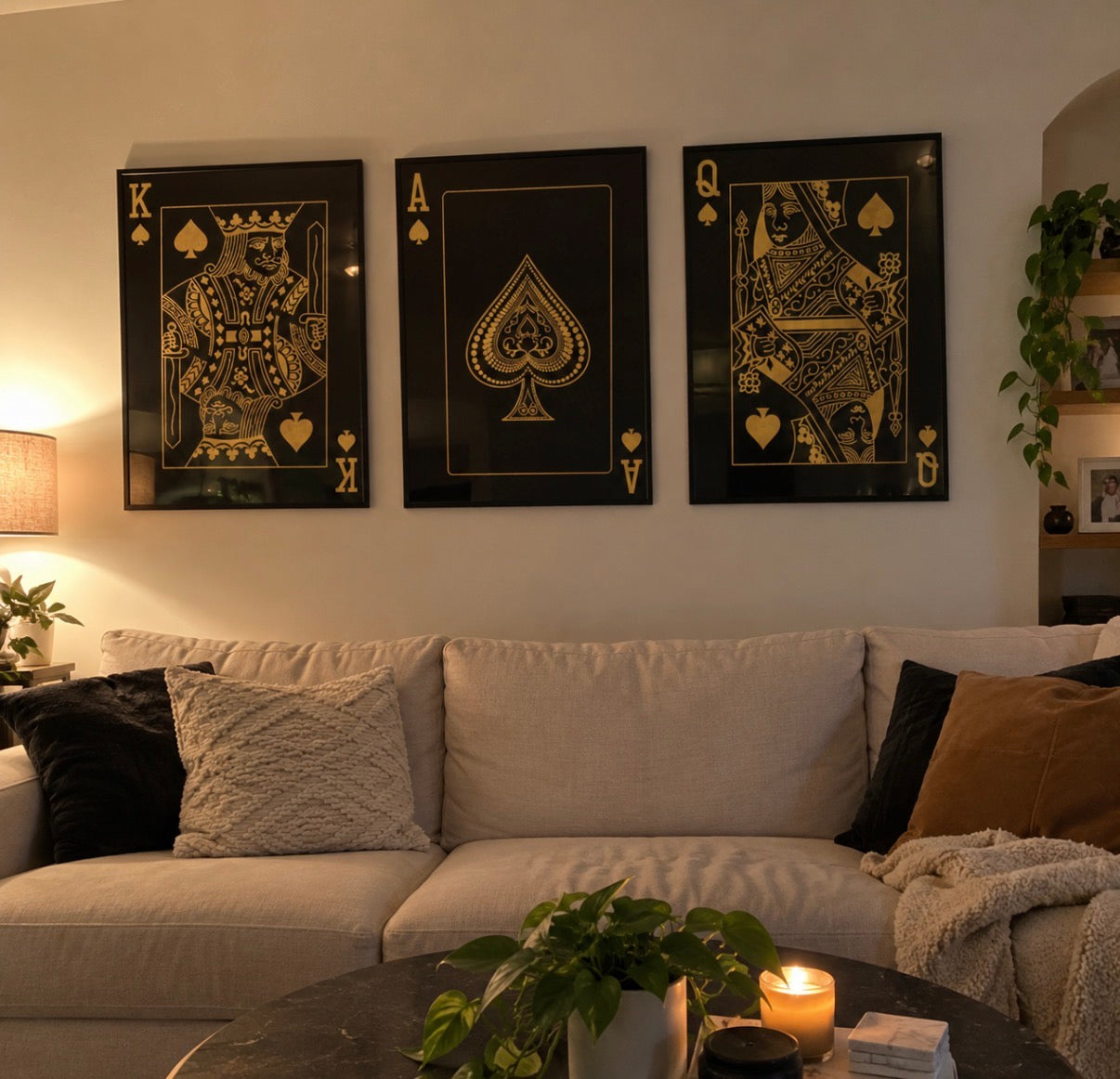 Black and Gold King, Queen and Ace Cotton Canvas Pictures