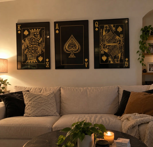Black and Gold King, Queen and Ace Cotton Canvas Pictures