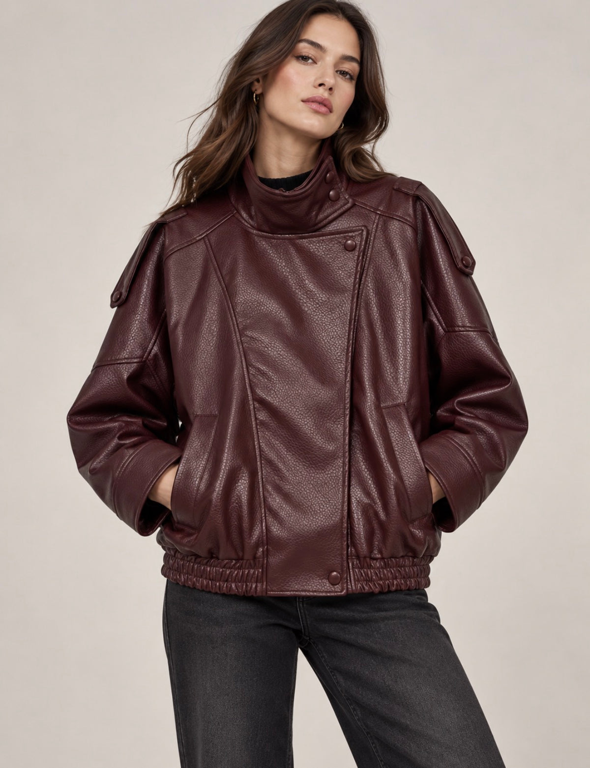 Funnel Faux Leather Jacket