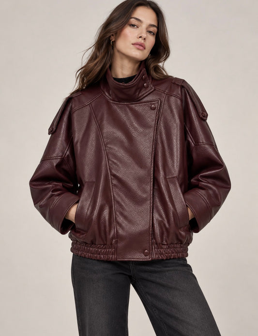 Funnel Faux Leather Jacket