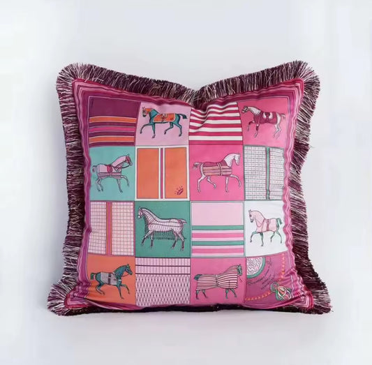 Duck Feather Pink Tassel Horse Cushion
