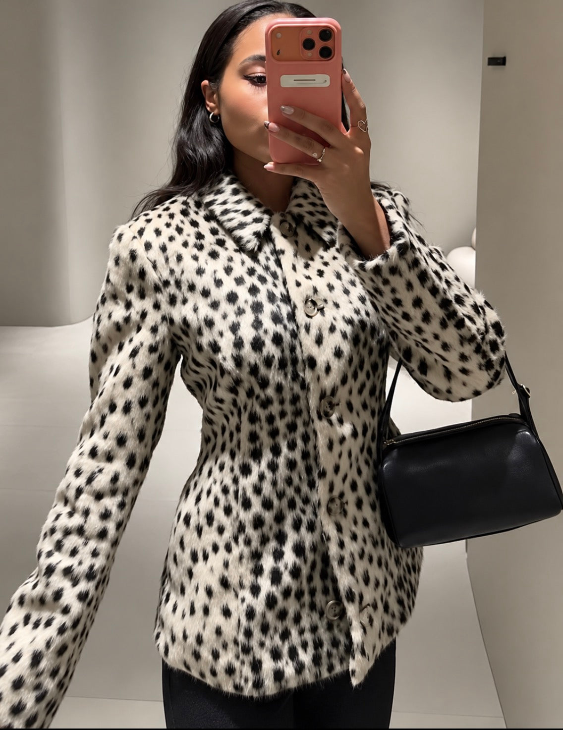 Leopard Print Faux Fur Tailored Jacket
