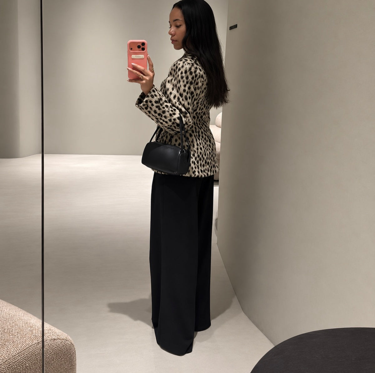Leopard Print Faux Fur Tailored Jacket