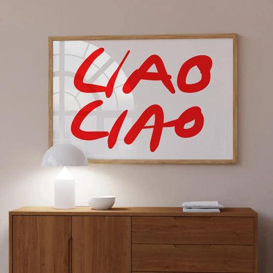 Ciao Red and White Cotton Canvas Print
