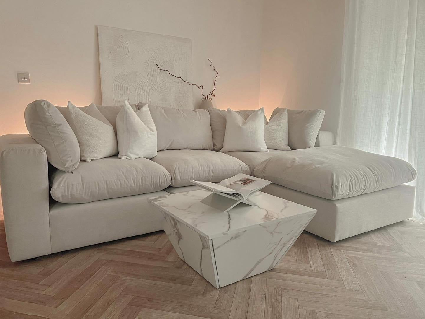 Linen Cloud Sofa and Footstool