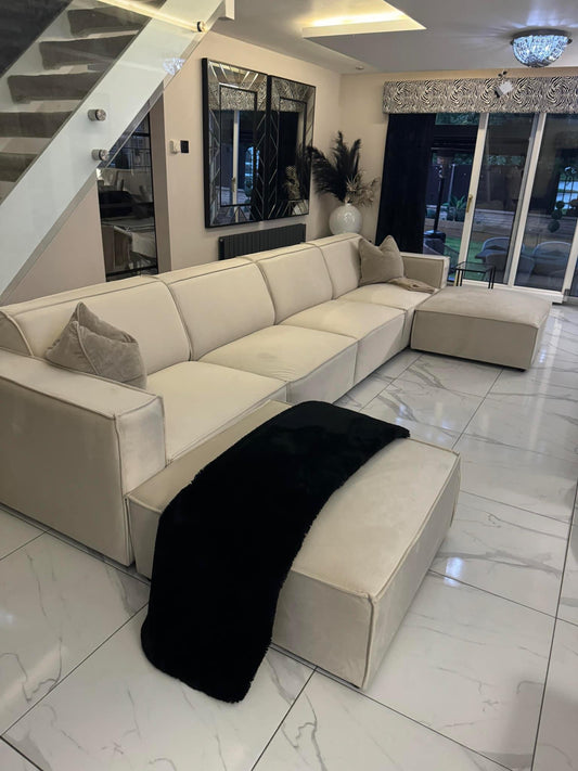 Cream Velvet Talum 4 Seater U Sofa