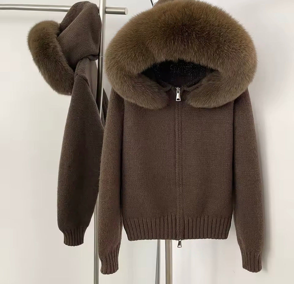 Brown Luxury Fur Cardigan