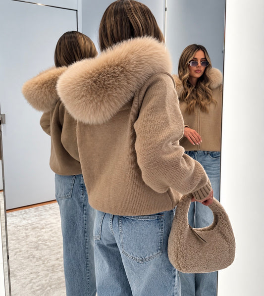 Beige Luxury Fur Cardigan
